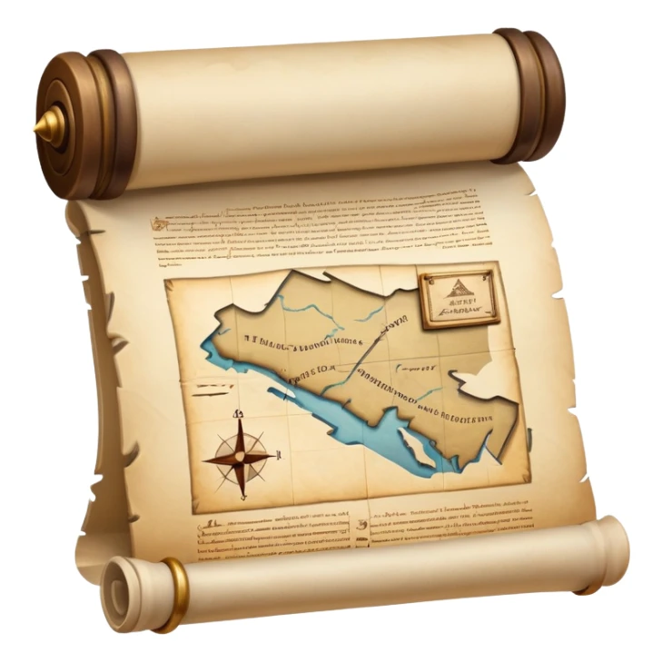 An icon featuring an ancient scroll, a quill, and a historical map, symbolizing the study of history. The design includes a timeline with key historical events and artifacts, capturing the essence of the past. Transparent background highlights the exploration of historical events and knowledge. sticker