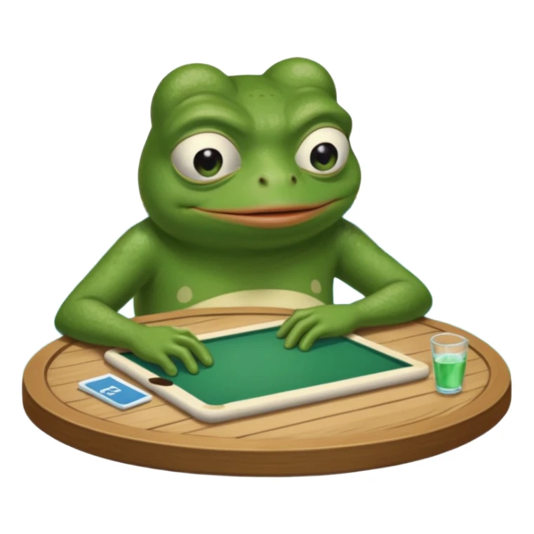 pepe frog emoji for discord, holding a table that says  "For the pool".
table is like at a protest.
Face is 'yikes' like.
no additional elements, no background sticker