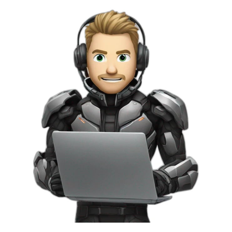 developer behind his laptop with this style : Crytek Crysis Video game with nanosuit character hacker themed character sticker