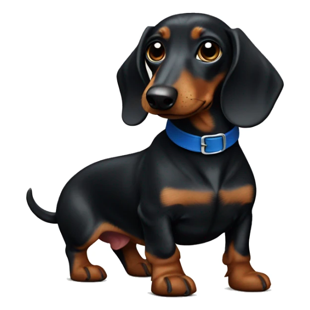 Dark fur Dachshund with long legs in blue collar  sticker