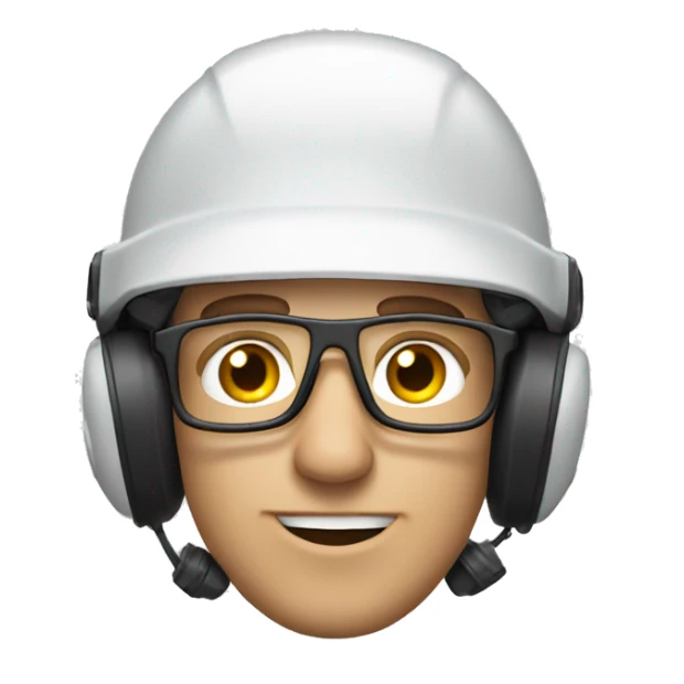 Caucasian man wearing helmet, glases and earplugs sticker