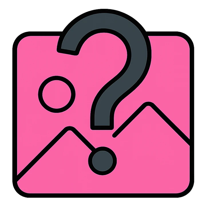 minimal icon style image placeholder emoji, pink color, large question mark overlay sticker