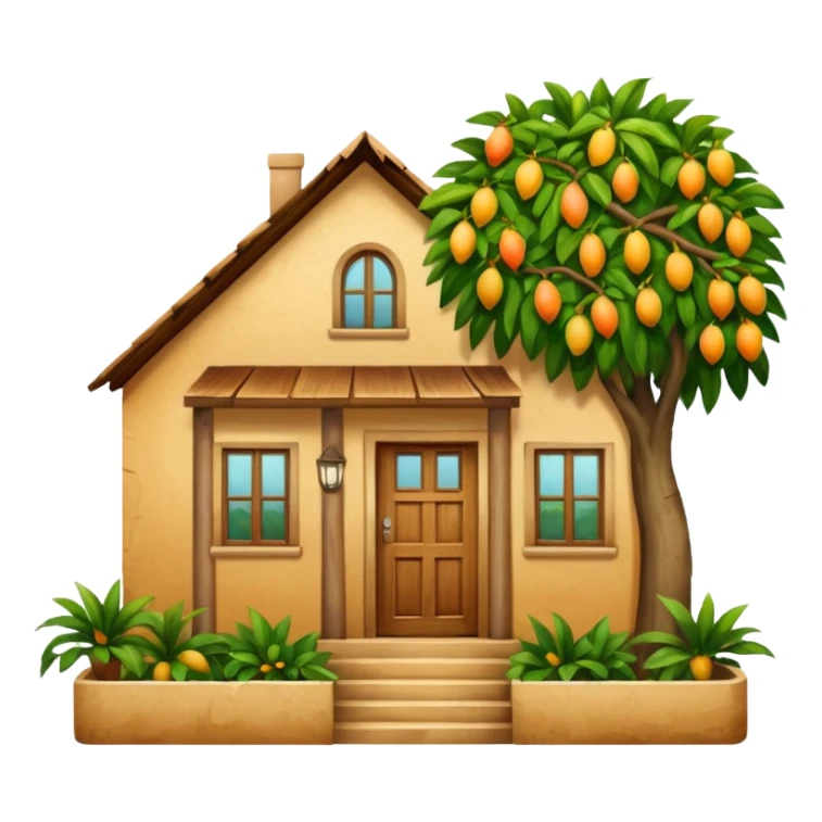 A simple light brown wooden house from a barrio with a mango tree nearby sticker