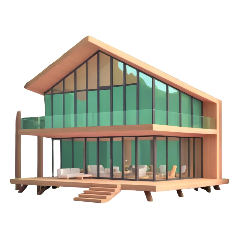 realistic luxury forest home with glass walls surrounded by tall trees sticker