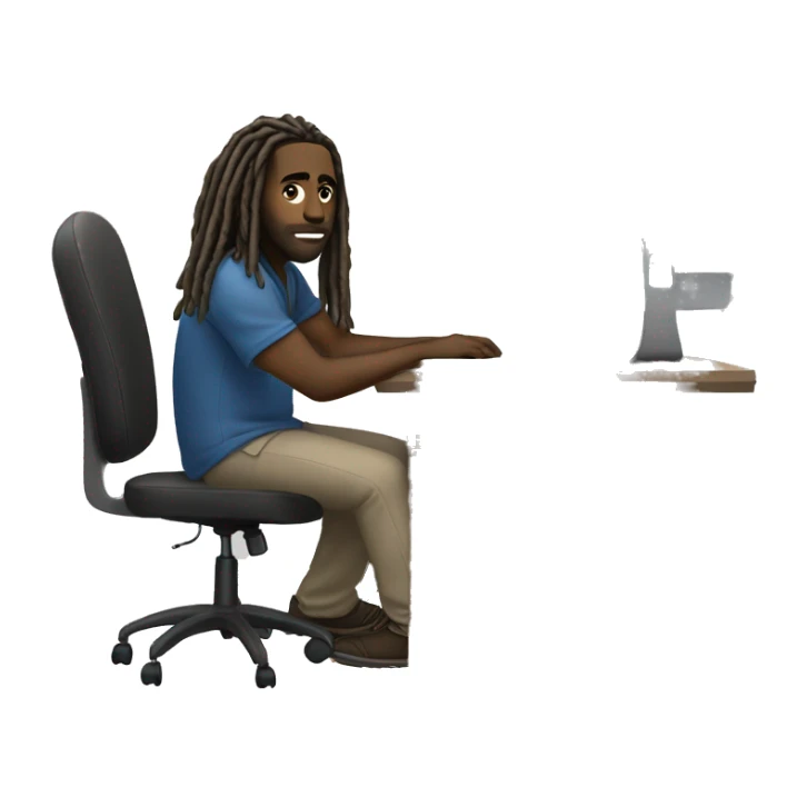 Black-guy-with-dreads-sitting-down-on-chair-facing-desk-foward-focused-on-laptop-computer sticker
