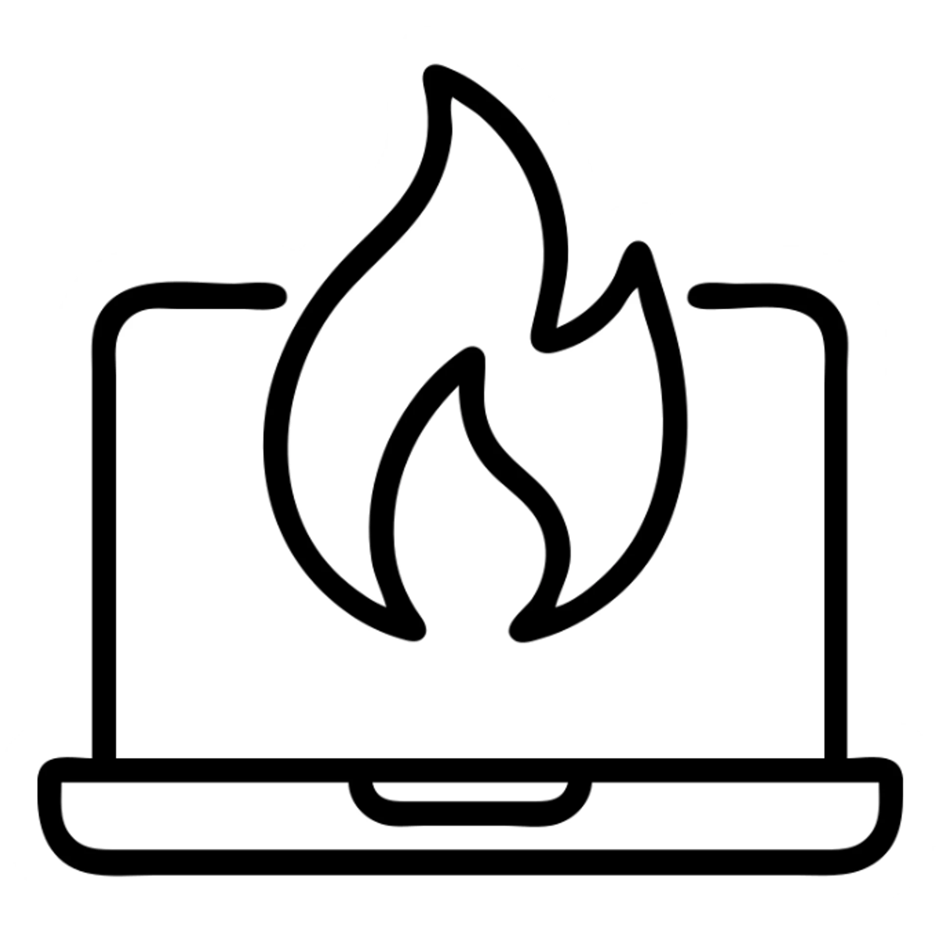 minimalistic icon of a laptop computer on fire sticker