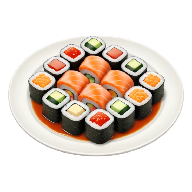 Sushi rolls with sauce on top in a plate sticker