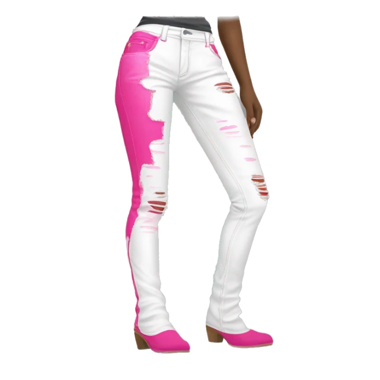 Realistic isolated side view of a pair of white jegging pants with lime green and hot pink distressed brushed colors on them. sticker