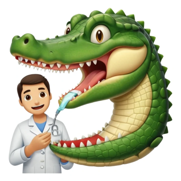 an alligator opening its mouth with a dentist sticker