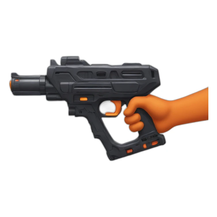 manicured hand holding large scary dark nerf gun sticker