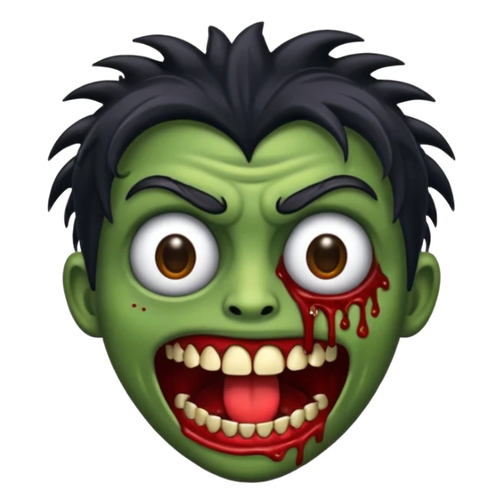 crie um emoji de zumbi de cabelo preto bagunçado sticker