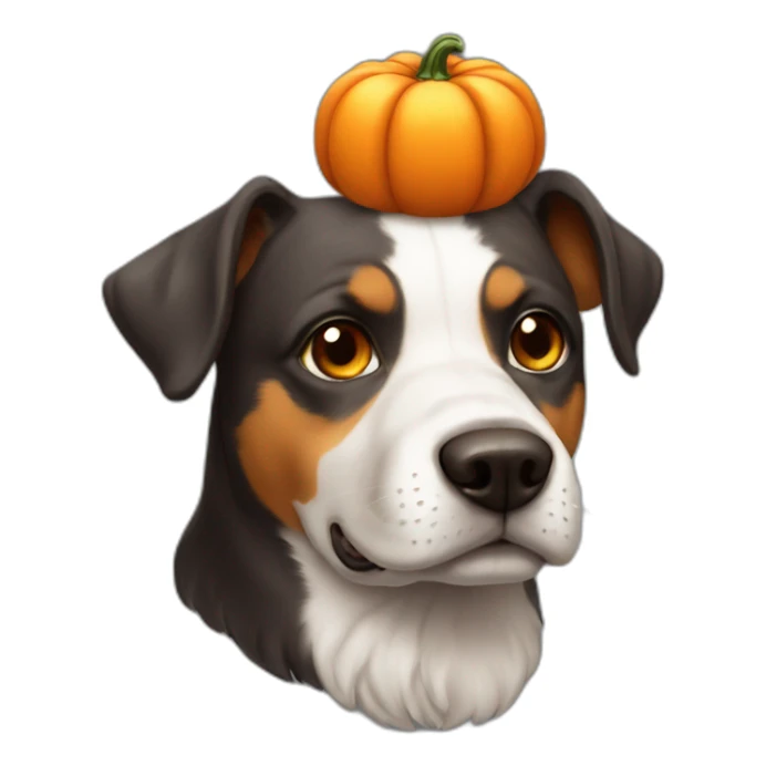 A cute dog with an pumpkin on his head sticker