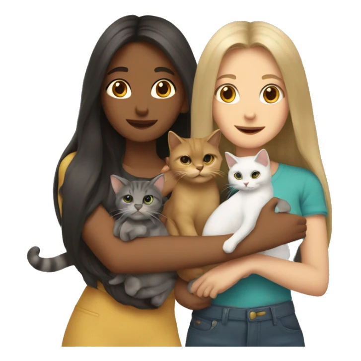Two long hair girls and two cats in hands sticker