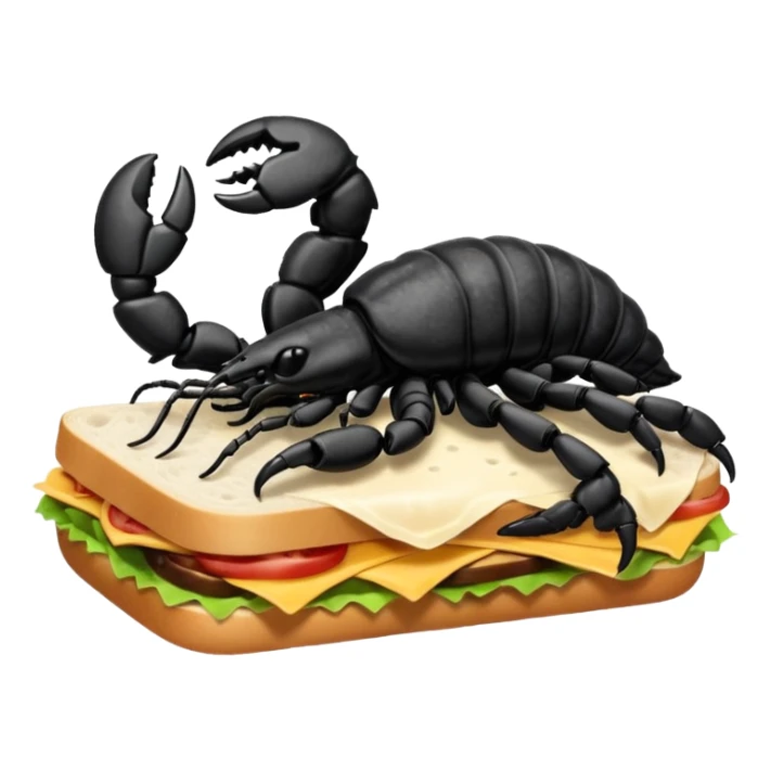 MAKE A SCORPION ON TOP OF A EHITE FLUFFY CLOUD THAT IS HOLDING A SANDWICH IN ITS CLAW AND LOOKING LIKE ITS EATING IT AND ITS NOT ON TOP OF THE SANDWICH ITS HOLDING IT AND NO SANDWICH UNDER ITS FEET OMG JUST MAKE A CLOUD AND ON TOP OF IT IT SHOULD BE A SCORPRON. HOLDING A SANDWICH sticker