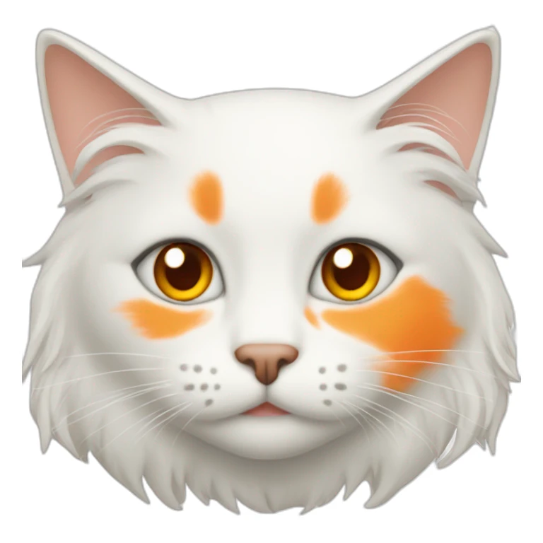 white long hair cat with orange spot on face and orange tail sticker
