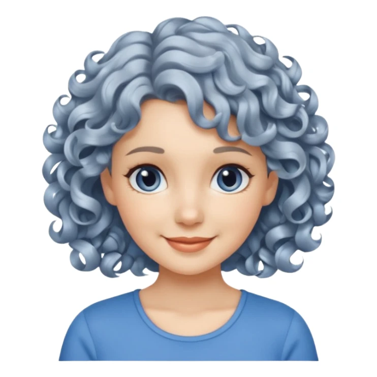 silver, short, wavy-haired with curls, smiling pretty lady, blue top,

 sticker