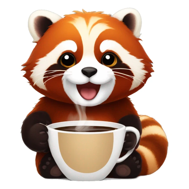 sweet red panda with a cup of coffee, comicstyle sticker