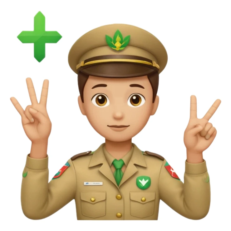“Emoji-style person in a scout uniform making a balancing gesture with both hands. One hand holds a red cross (not allowed), the other a green checkmark (allowed). Thoughtful expression, simple clean emoji design, centered, transparent background.” sticker