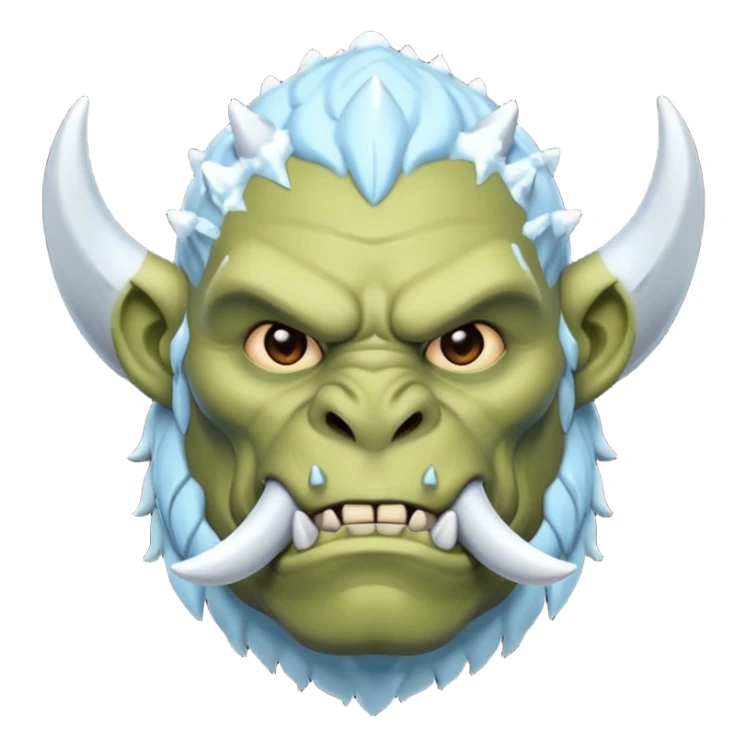 Fantasy orc emoji portrait, tusks lightly covered with ice and snow, winter predator look, strong silhouette, clean minimal emoji design, male/female variant
 sticker