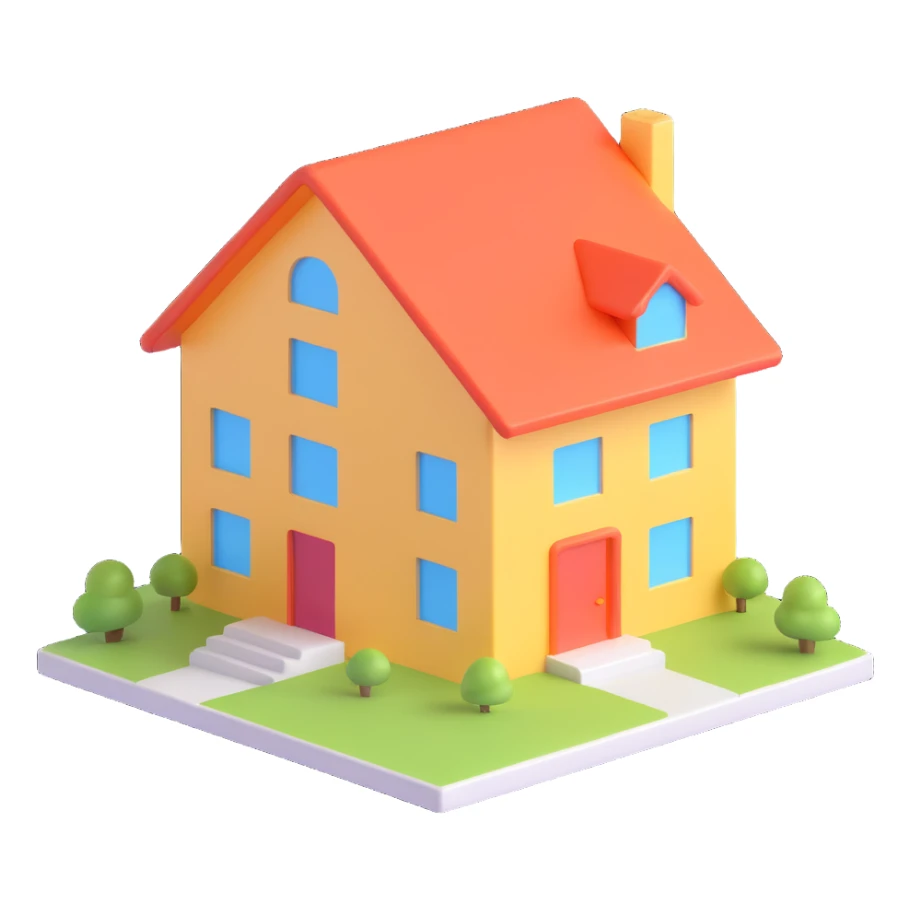 minimalist building outline, simple house icon, polished, glossy, 3D look sticker