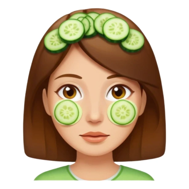 brownhaired woman with cucumber on eyes sticker