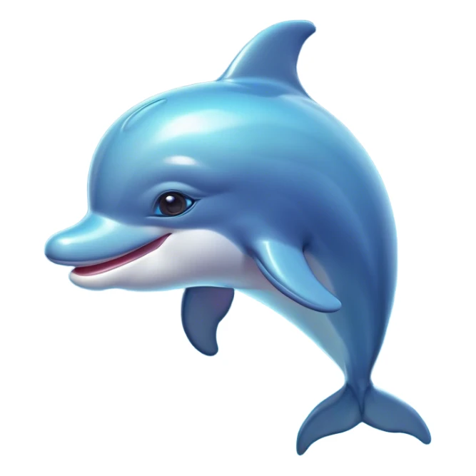 Cinematic Cute Bottlenose Dolphin Portrait Emoji, Head tilted playfully and inquisitively, featuring a charming, shiny glossy body with smooth, gleaming skin and round, sparkling eyes full of playful wonder, Simplified yet irresistibly adorable features, highly detailed, glowing with a warm, inviting aquatic glow, high shine, affectionate and lively, stylized with a touch of whimsical marine charm, soft glowing outline, capturing the essence of a mischievous yet endearing dolphin that seems as if it could splash out of the screen into your arms! sticker