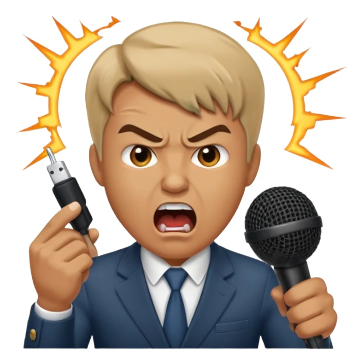 the male office manager yelling at her to stop with angry face while unpluggging her microphone cable
 sticker