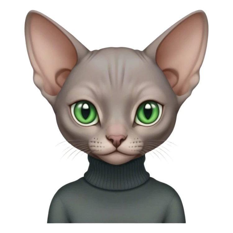 sphinx cat with green eyes and wearing a dark grey turtleneck sweater sticker