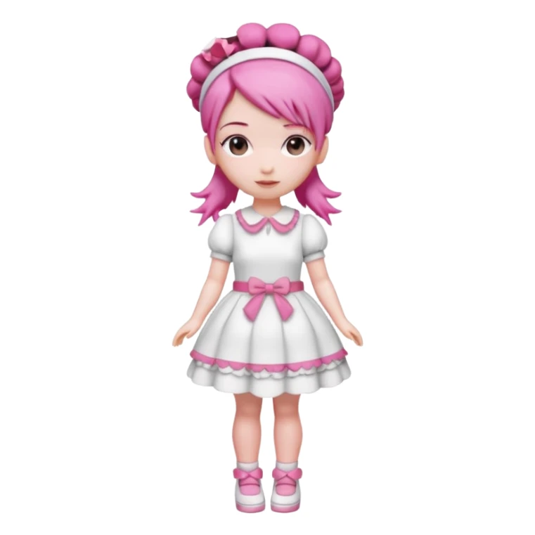 Isolated detaile illustration modern raspberry torte doll figurine full body with pink hair and a hairband sticker