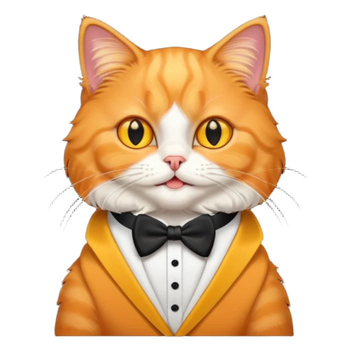 create an emoji that reflects an orange persian cat, with tuxedo pattern, her eyes are large and shes smiling, she has yellow eye sticker