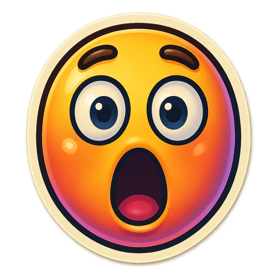 A face displaying a surprise emotion. The sticker should have a transparent background with a clear outline. Ensure the sticker is neatly composed and does not extend beyond the edges. sticker