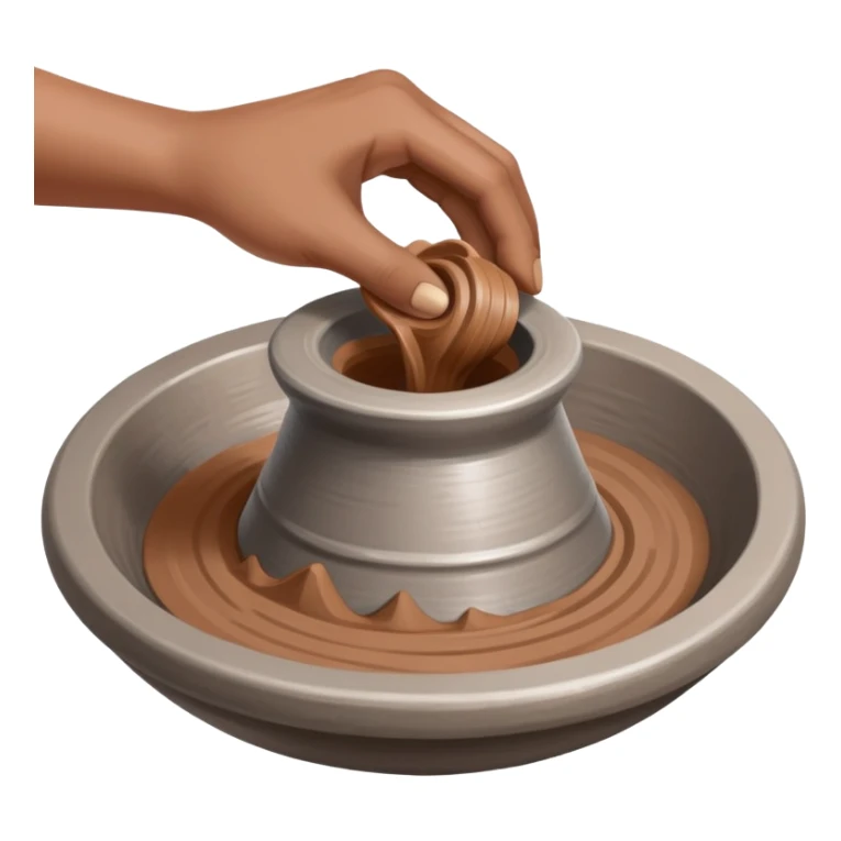 single hand scooping a mound of clay on a silver pottery wheel sticker