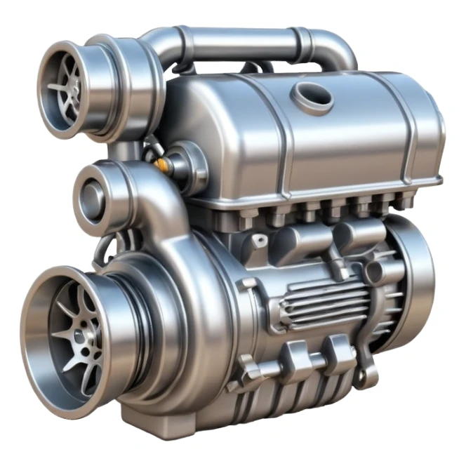 Emoji icon of a turbocharged engine with spark effects and metallic shine sticker