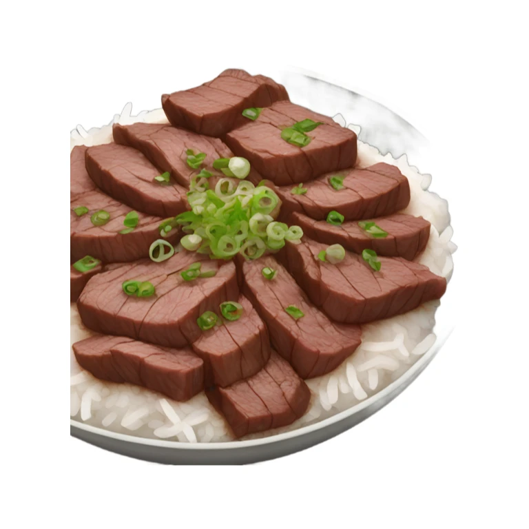 Bulgogi thin sliced beef Korean dish with white rice and onion slices, with green onion on top  sticker