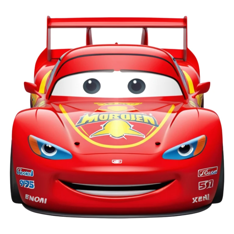 Lightning McQueen 95, red race car, front view, cartoon style sticker