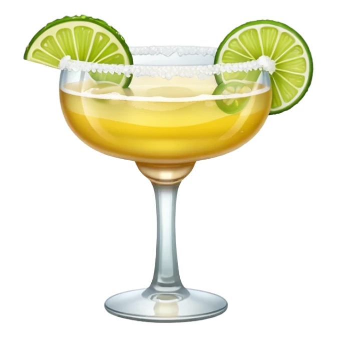 Margarita – glass with salted rim, lime wedge, cold drink sticker
