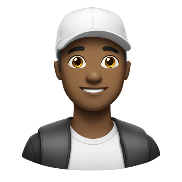 a young 20 year old white guy with almost bald black hair wearing a white cap with a "c" in the middle sticker