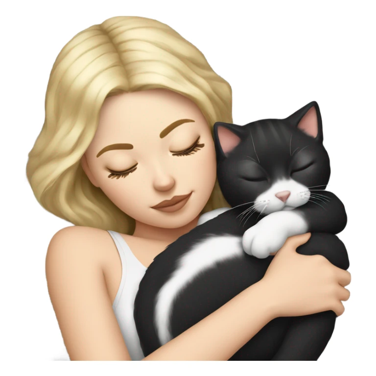 White girl blonde hair sleeping with black and white kitty sticker