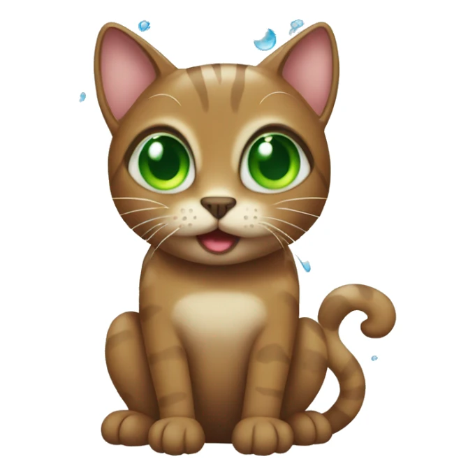 Brown cat with green eyes having a shower with bubbles  sticker