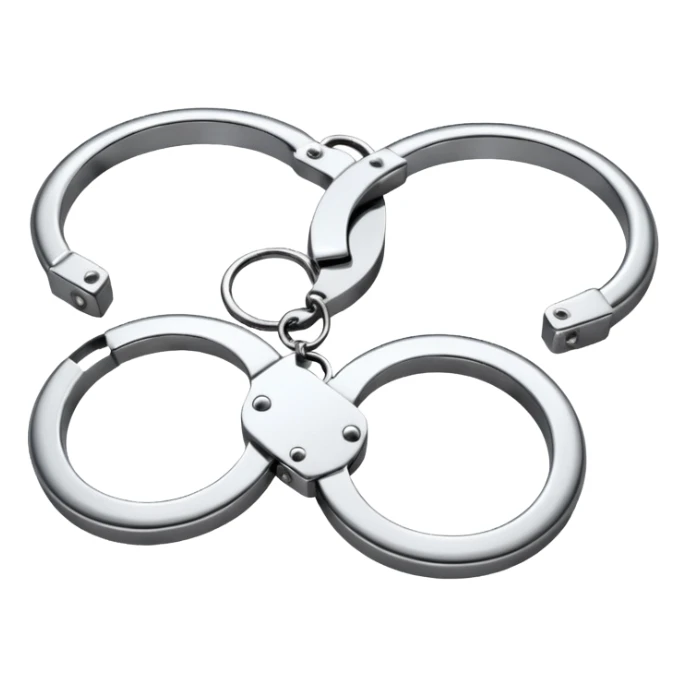 A pair of elegant handcuffs emoji made of silver chrome, smooth rounded design, glossy metallic reflections, luxury fetish aesthetic, minimal iOS emoji style, centered, clean white background sticker