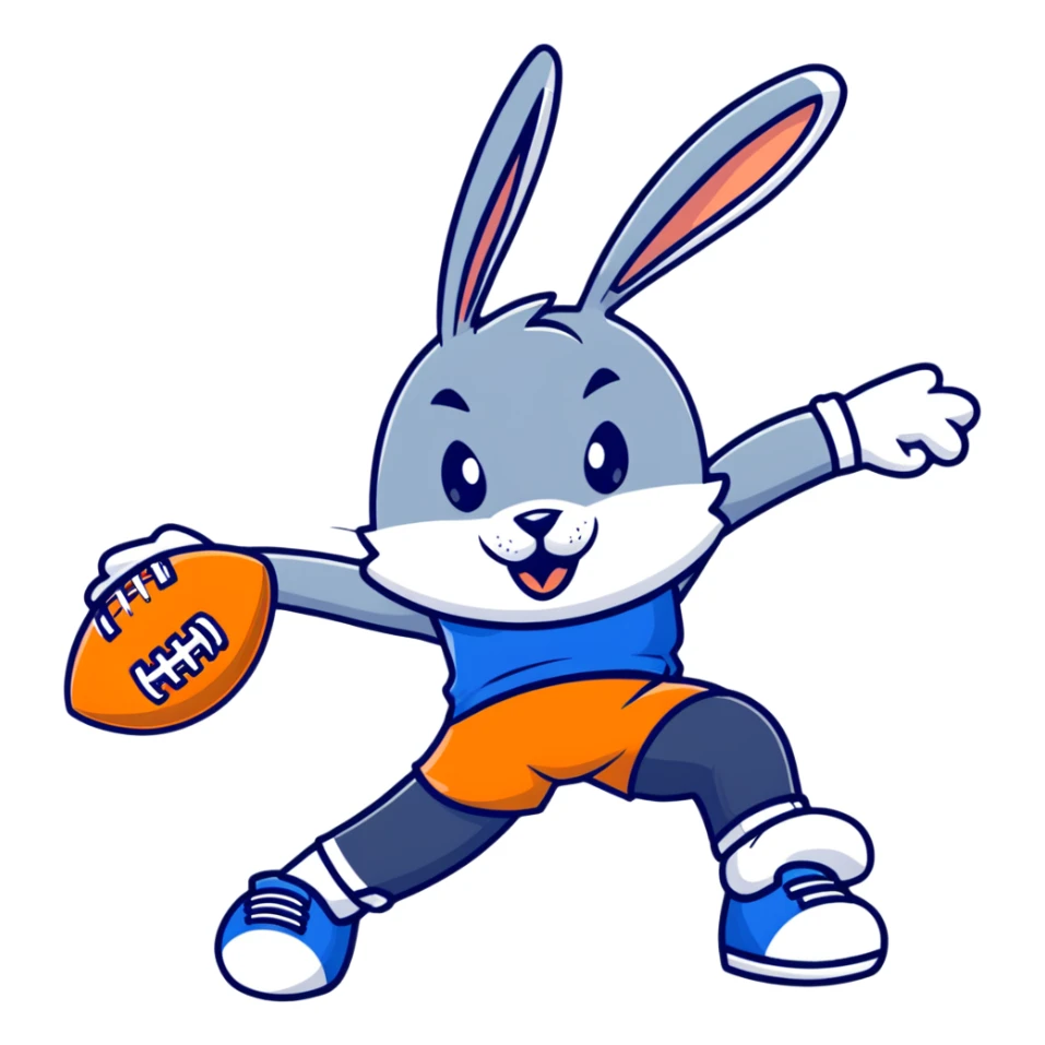 bunny mascot wearing a blue football jersey, flexing sticker