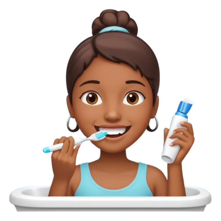 brown skin girl brushing her teeth in the bathroom  sticker