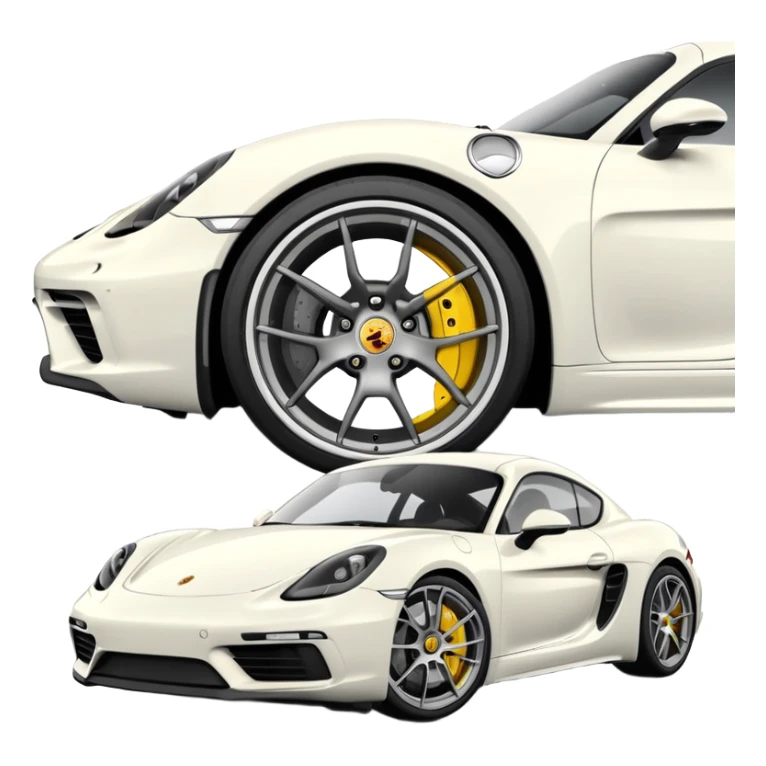 Matte White colored exterior 2024 Porsche 718 Cayman GTS 4.0 with yellow ceramic brake calipers and dark silver anthracite rims sticker