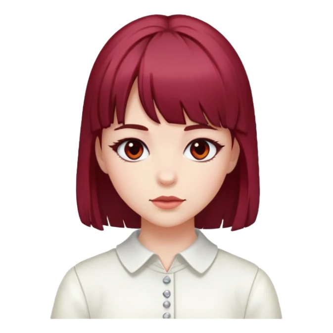 Girl with garnet hair bangs and white
 sticker
