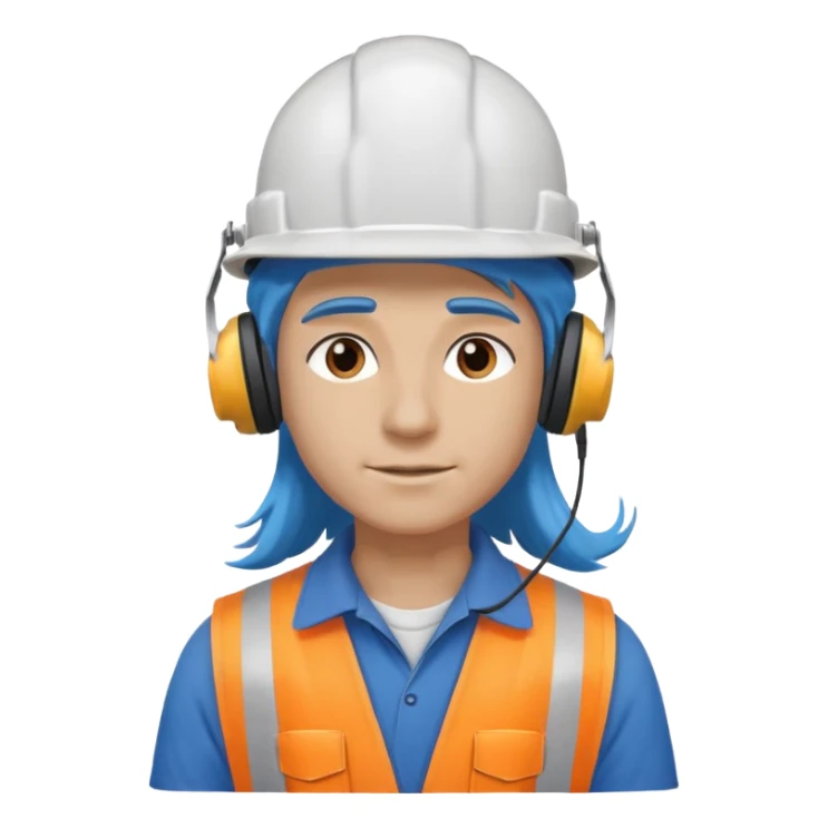 construction worker with long blue hair and headphones sticker