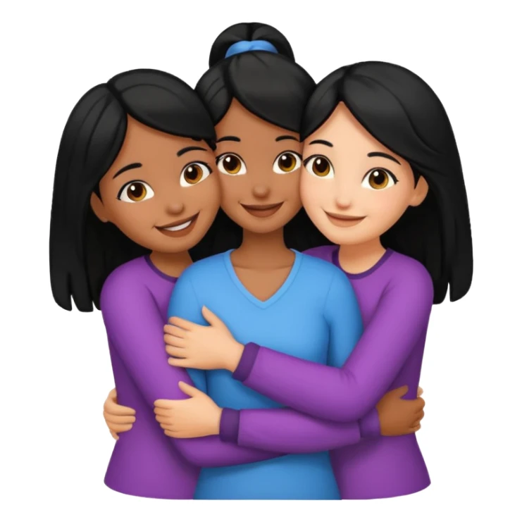 3 girls hugging emoji With black hair sticker