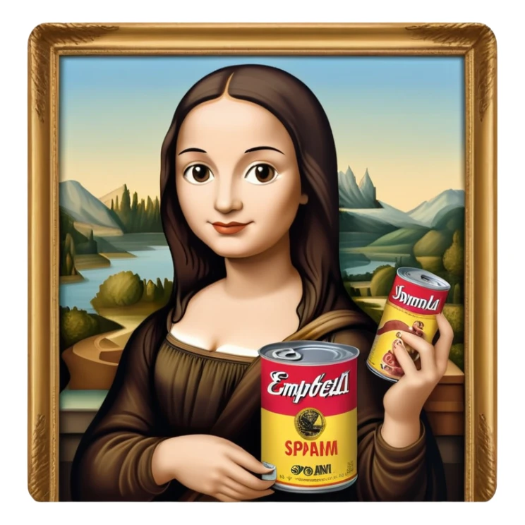 pop art warhol style monalisa holding can of spam  sticker