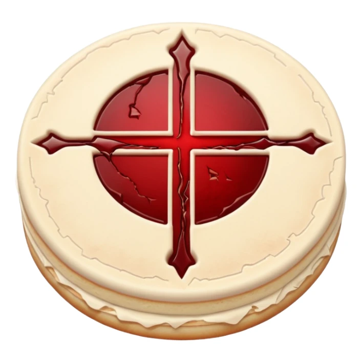 Cracked communion wafer bleeding from the center, heretical gothic symbol sticker