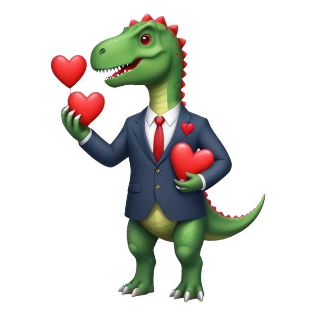 dinosaur in a suit holding hearts sticker