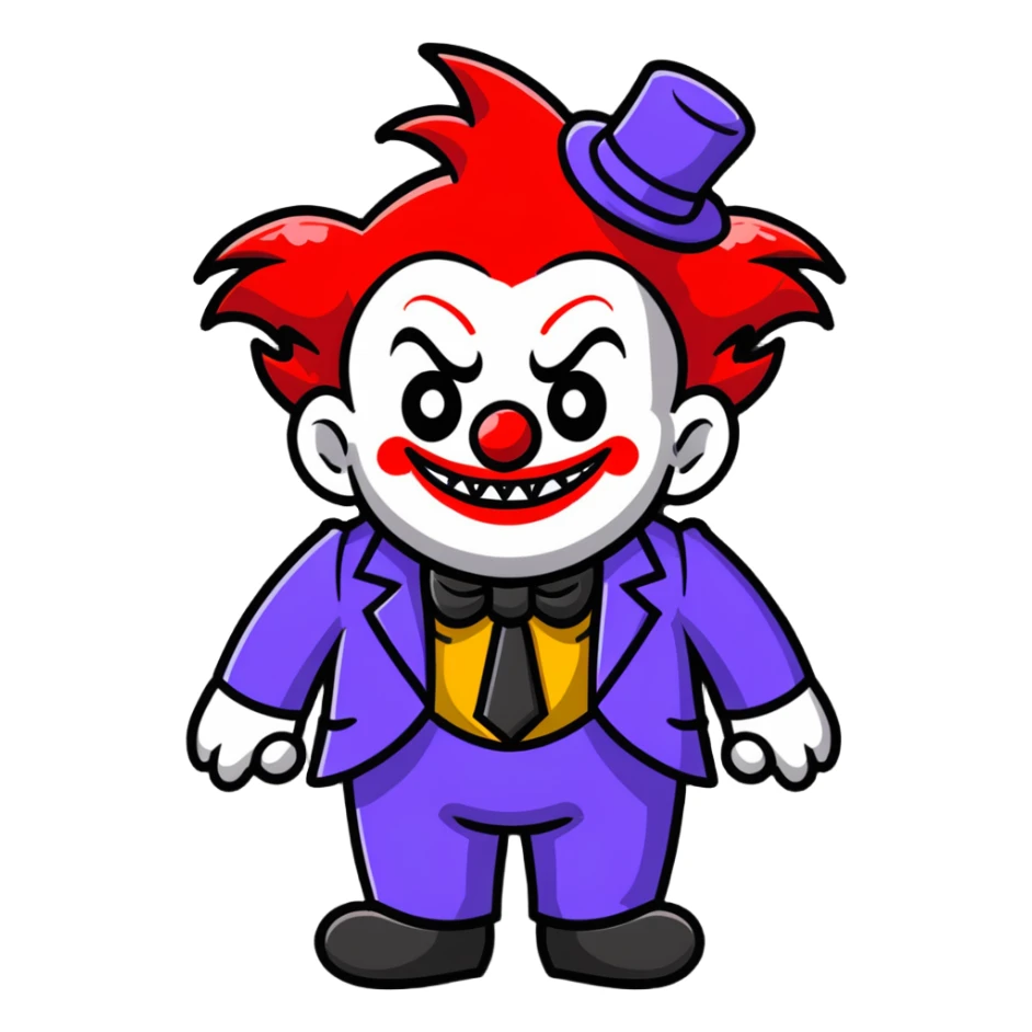 demonic clown wearing a leisure suit with accessories sticker